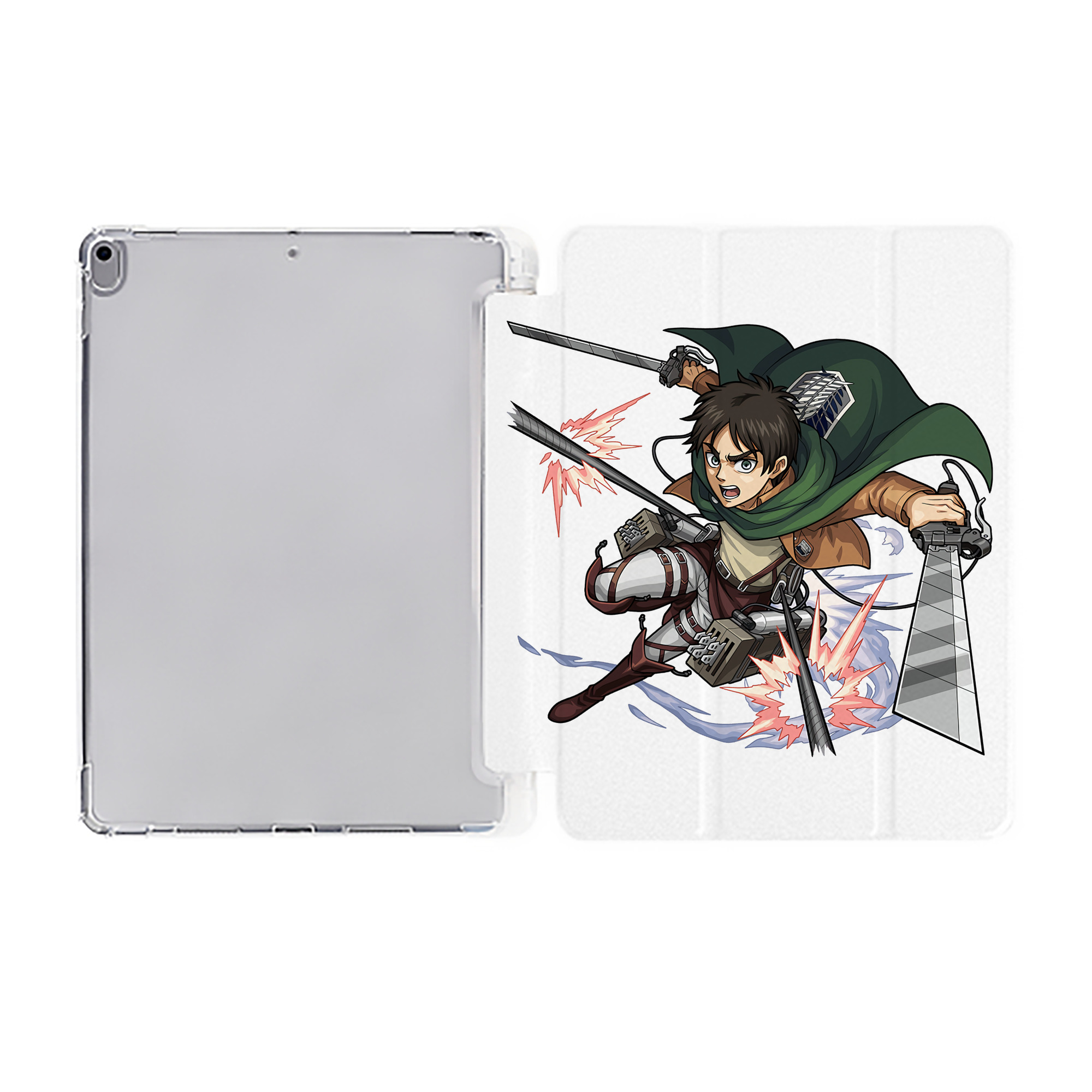 （画像用） 進撃の巨人 エレン･イェーガー Attack on Titan Eren Jäger IPad ケース ペン収納付き 三つ折りスタンド PUレザー×シリコン 対応機種9.5/10.5/10.9インチ